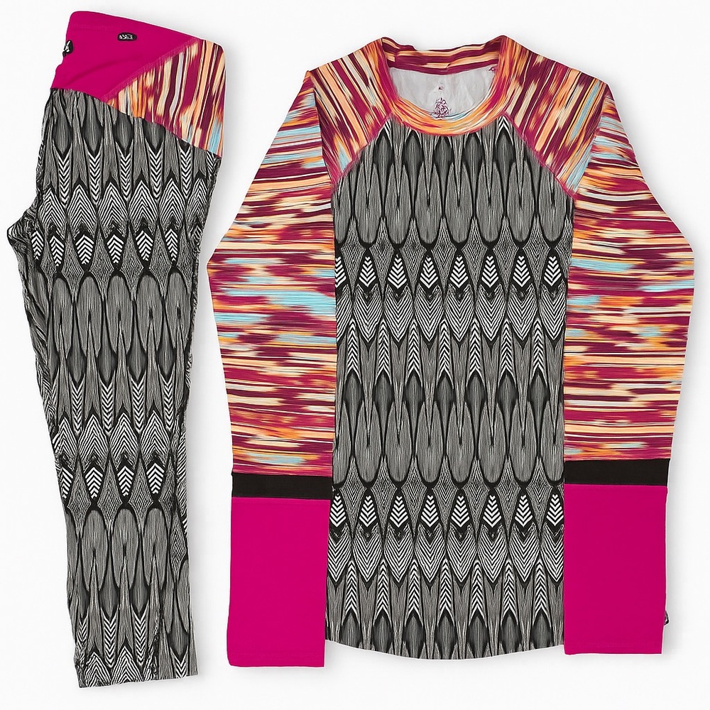 prAna Geometric Ikat Long Sleeve Top & Capri Legging Set XS Bundle